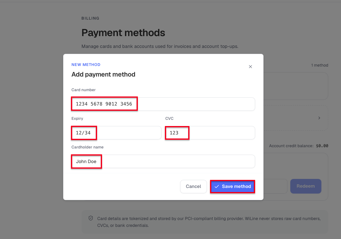 Add payment method form