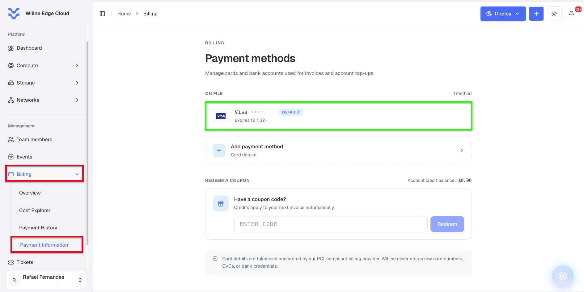 Current payment method