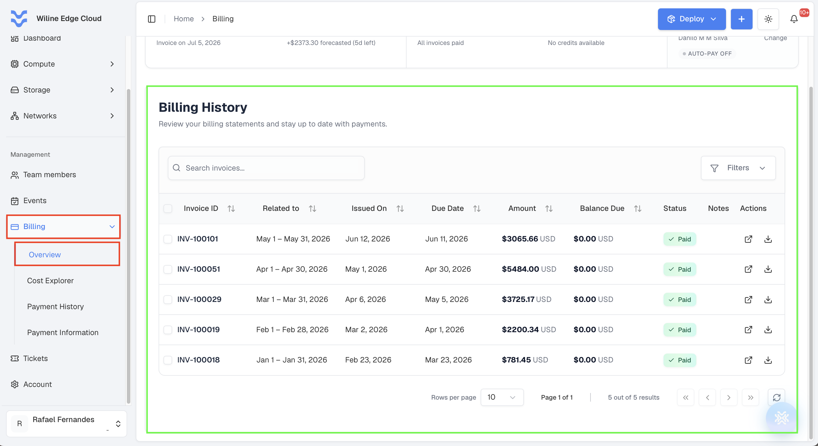 Billing history
