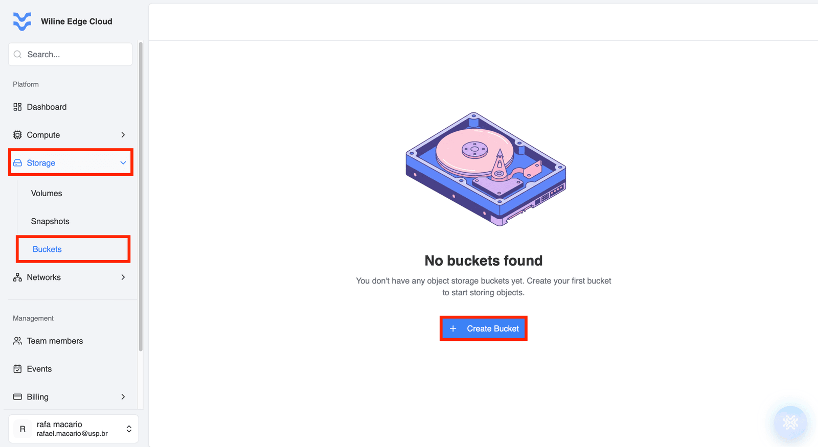 Create bucket button