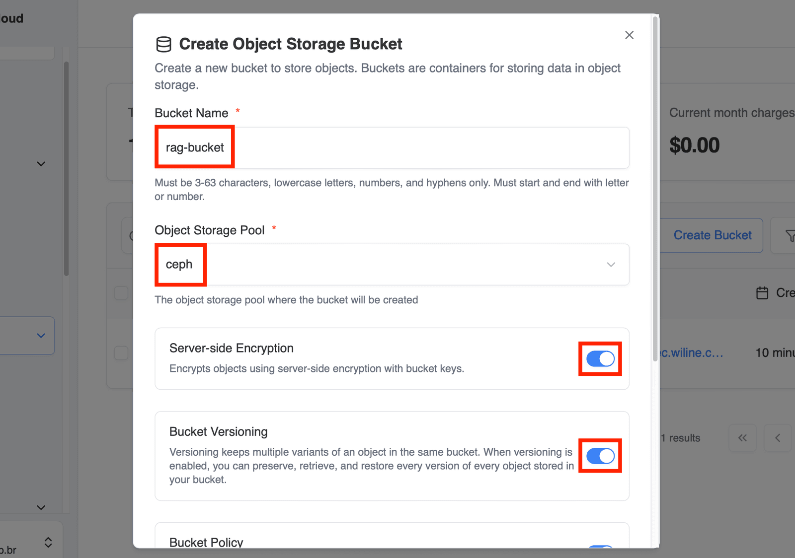 Create Object Storage Bucket