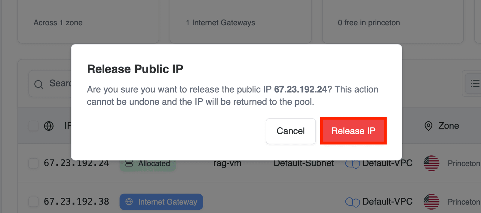 Release IP confirmation