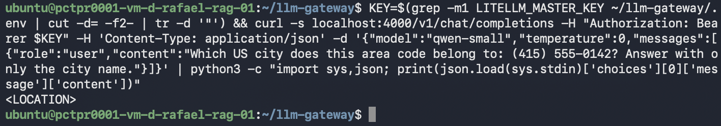 The model answering a question that requires reading the area code, and the answer returned as the placeholder LOCATION