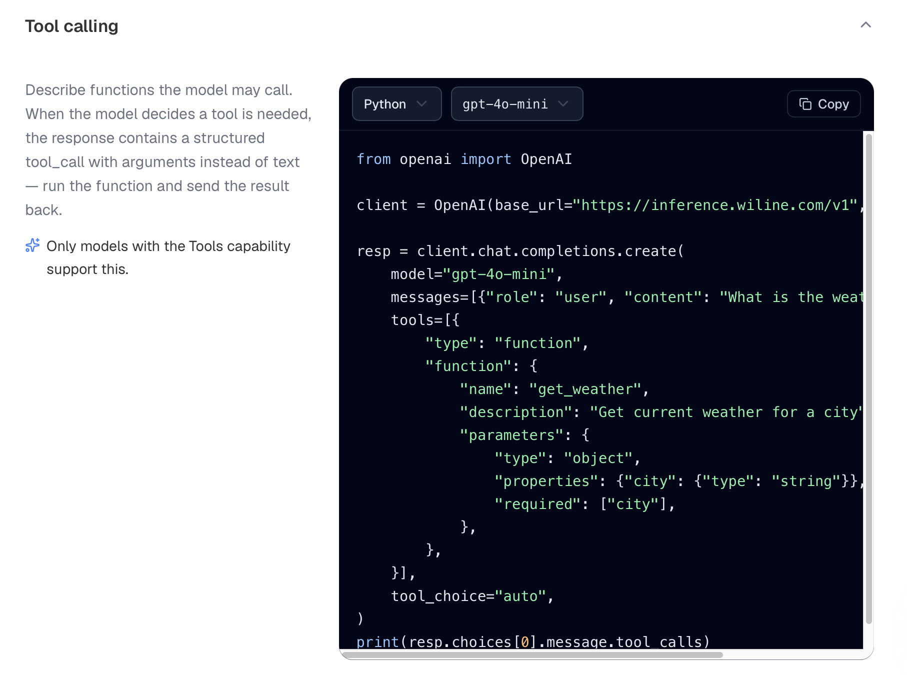 The Tool calling example