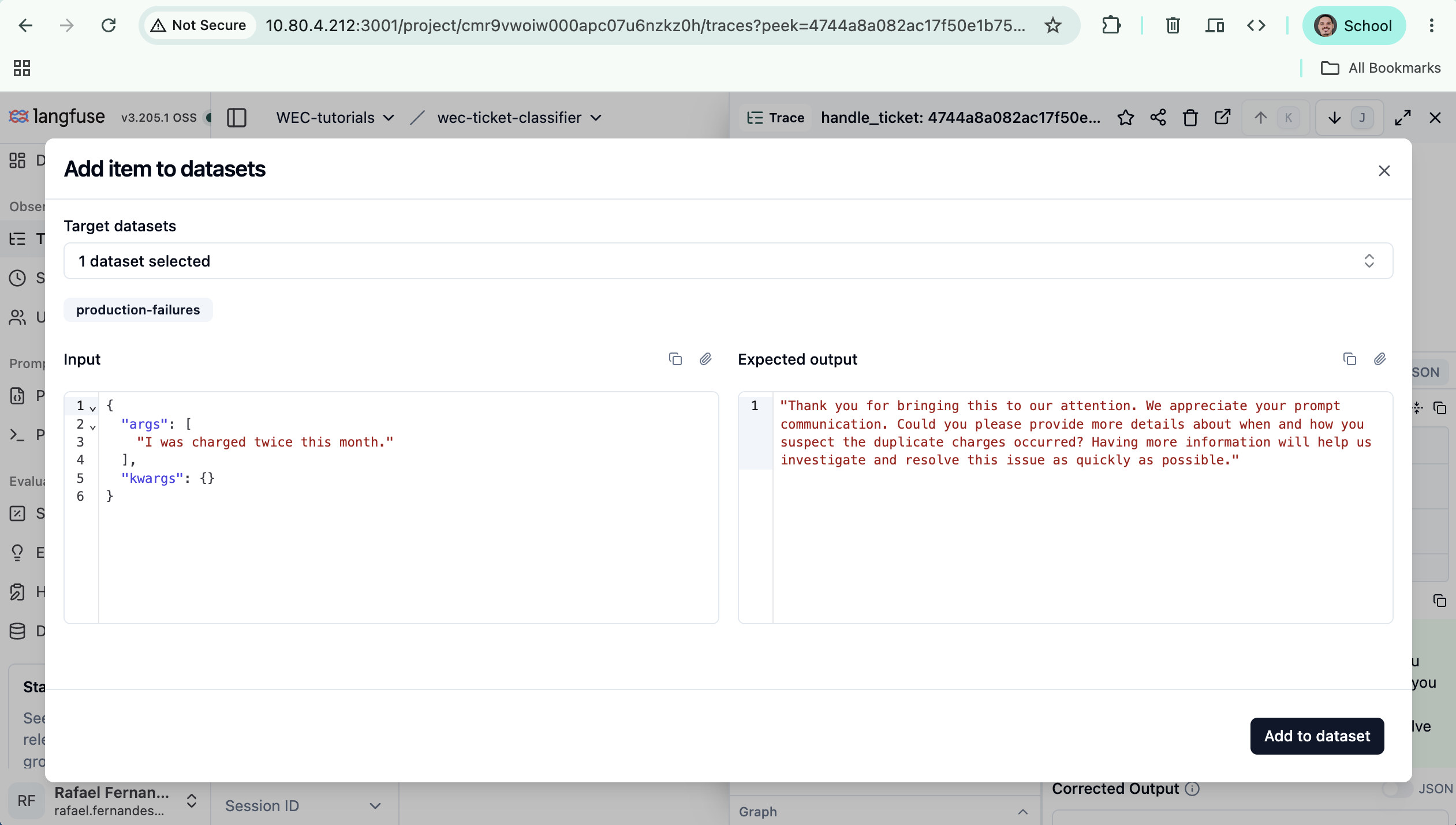 Adding a trace back into the eval dataset