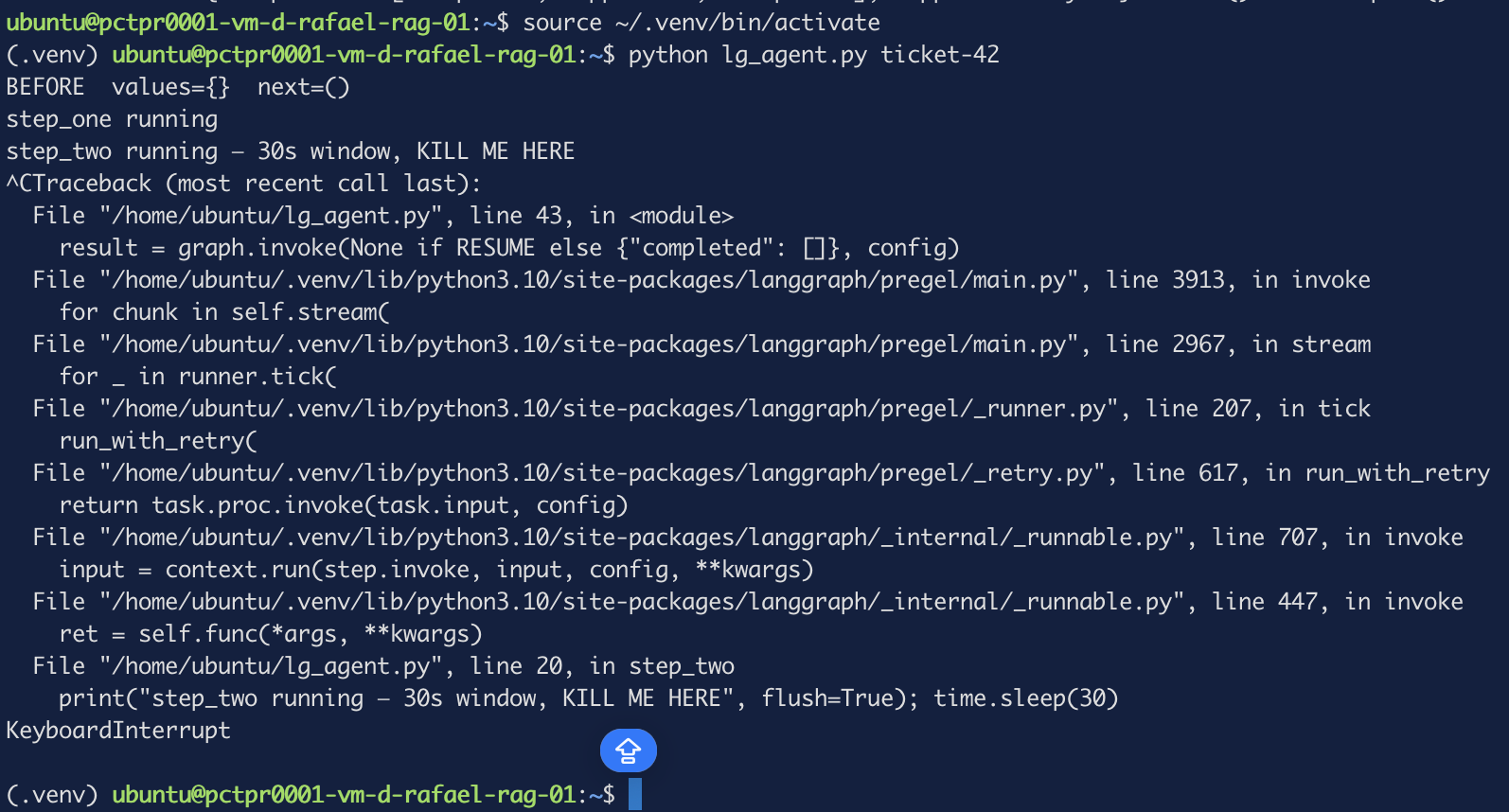 KeyboardInterrupt raised from inside step_two