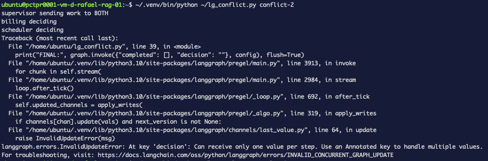 The InvalidUpdateError traceback ending at last_value.py with the 'At key decision' message