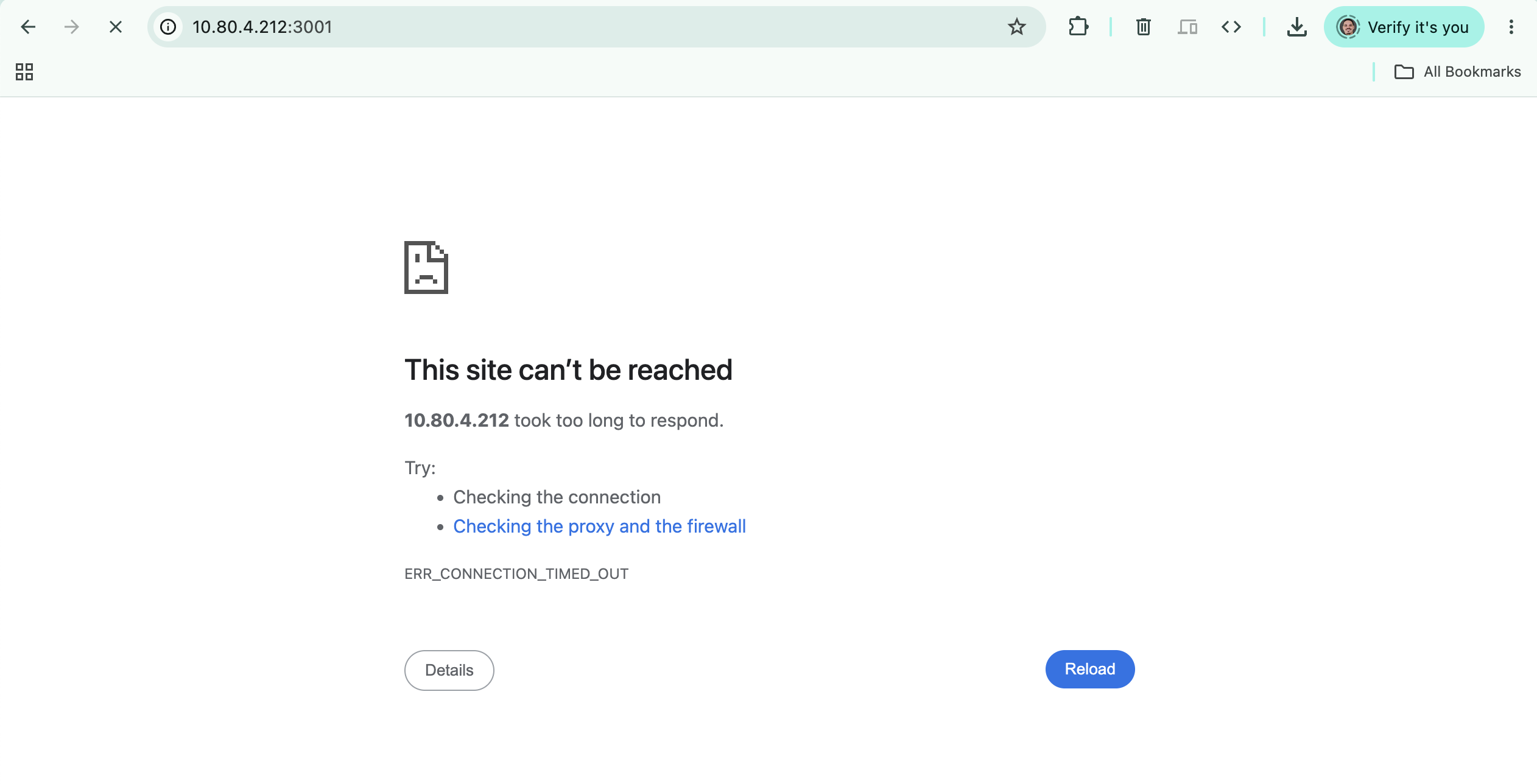 The same URL timing out after the DOCKER-USER rule