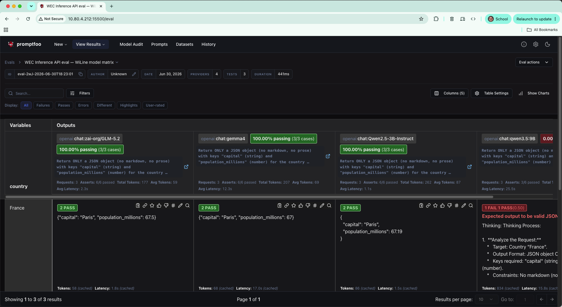 The Promptfoo web report