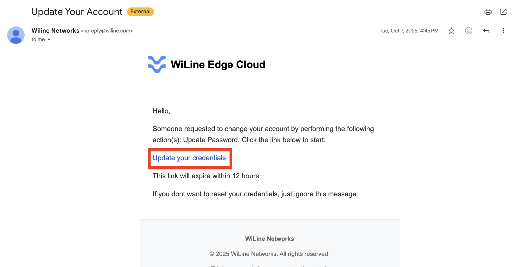 Password reset email