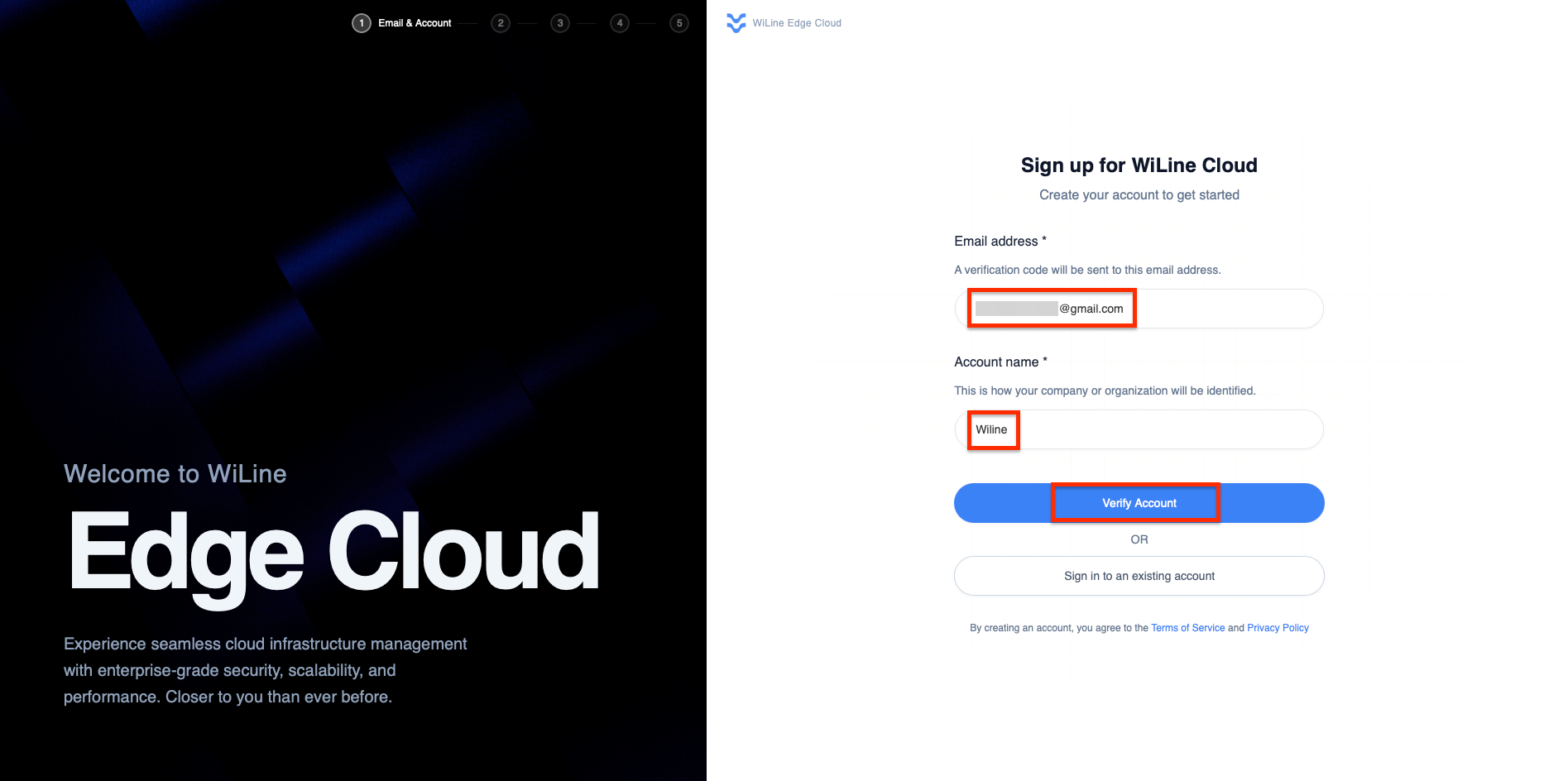 Email and account name setup