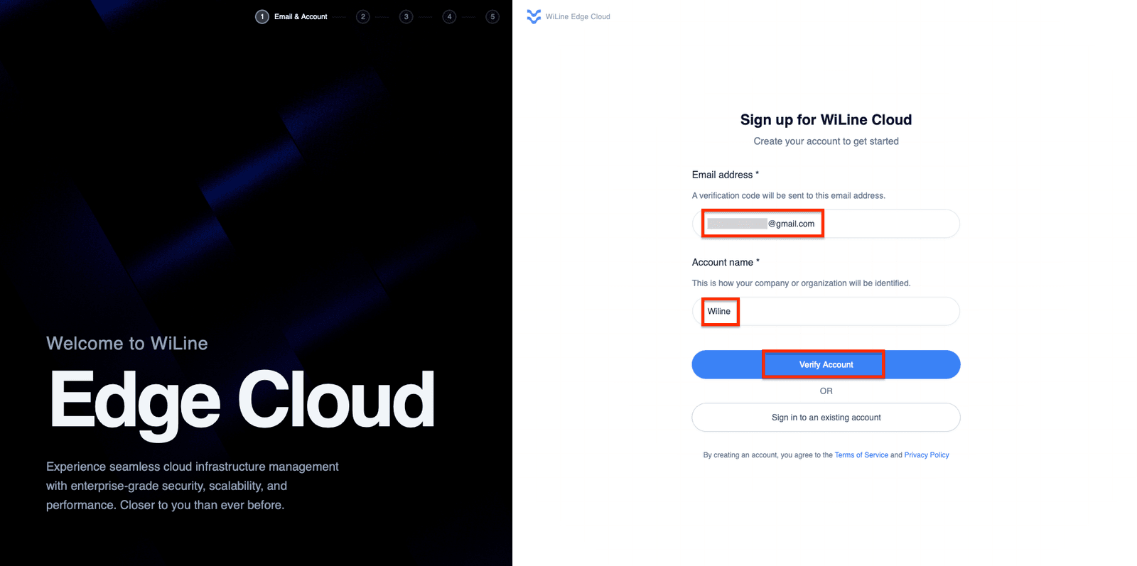 Email and account name setup
