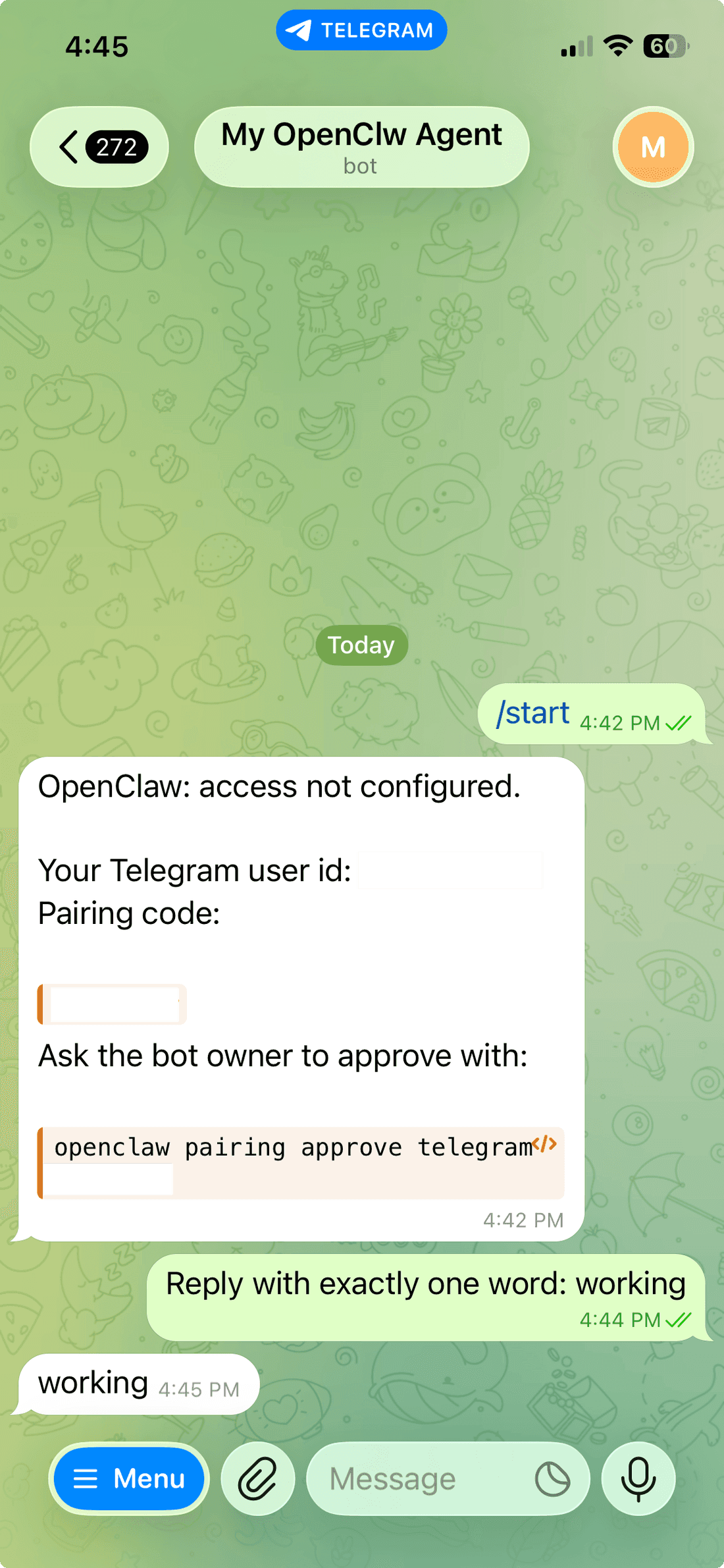 Bot replying with the pairing code