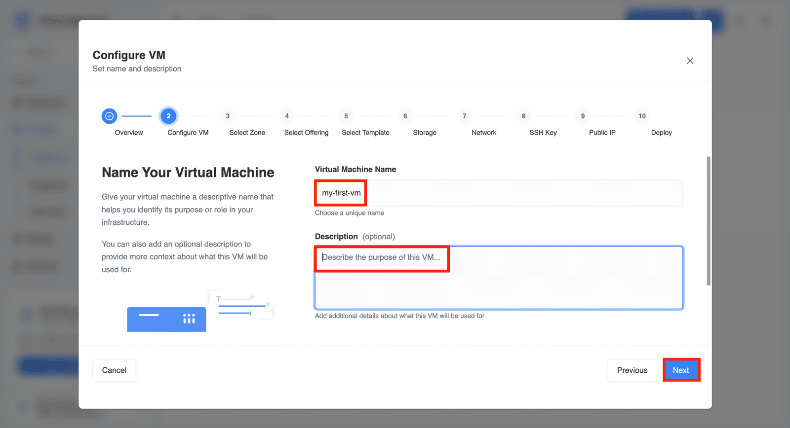 VM configuration step