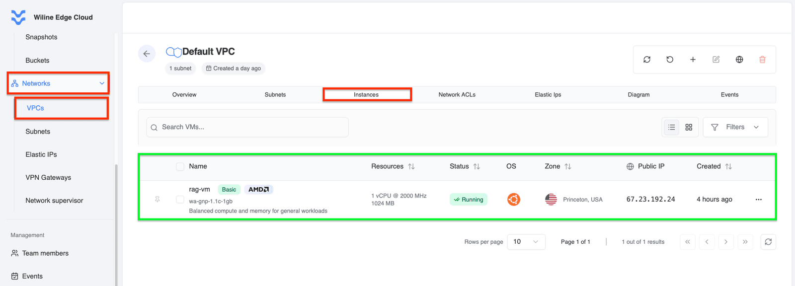 VPC Instances Tab
