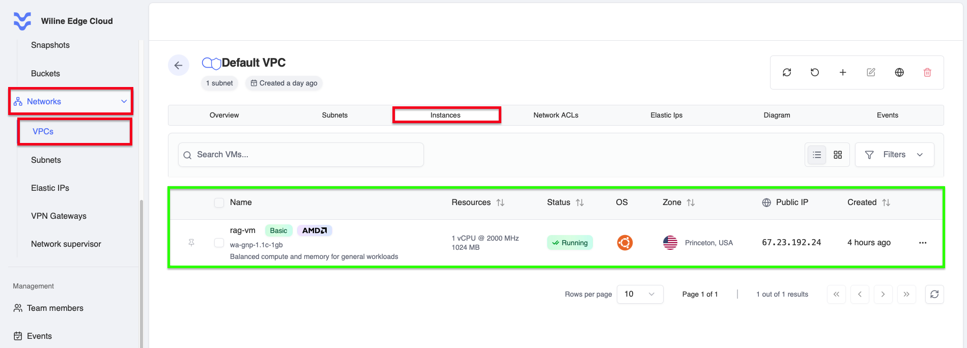 VPC Instances Tab