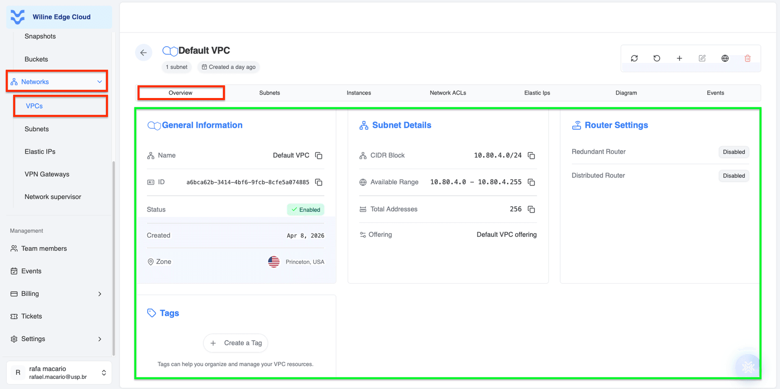 VPC Overview Tab