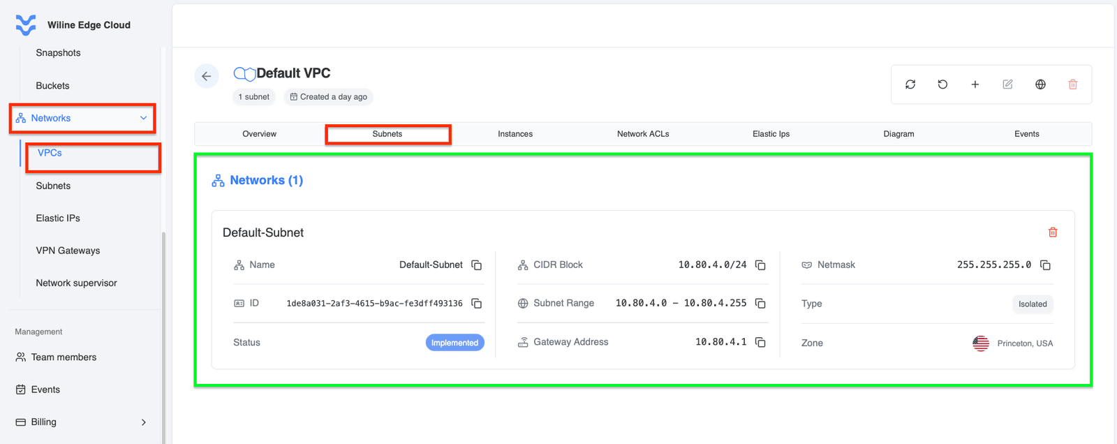 VPC Subnets Tab