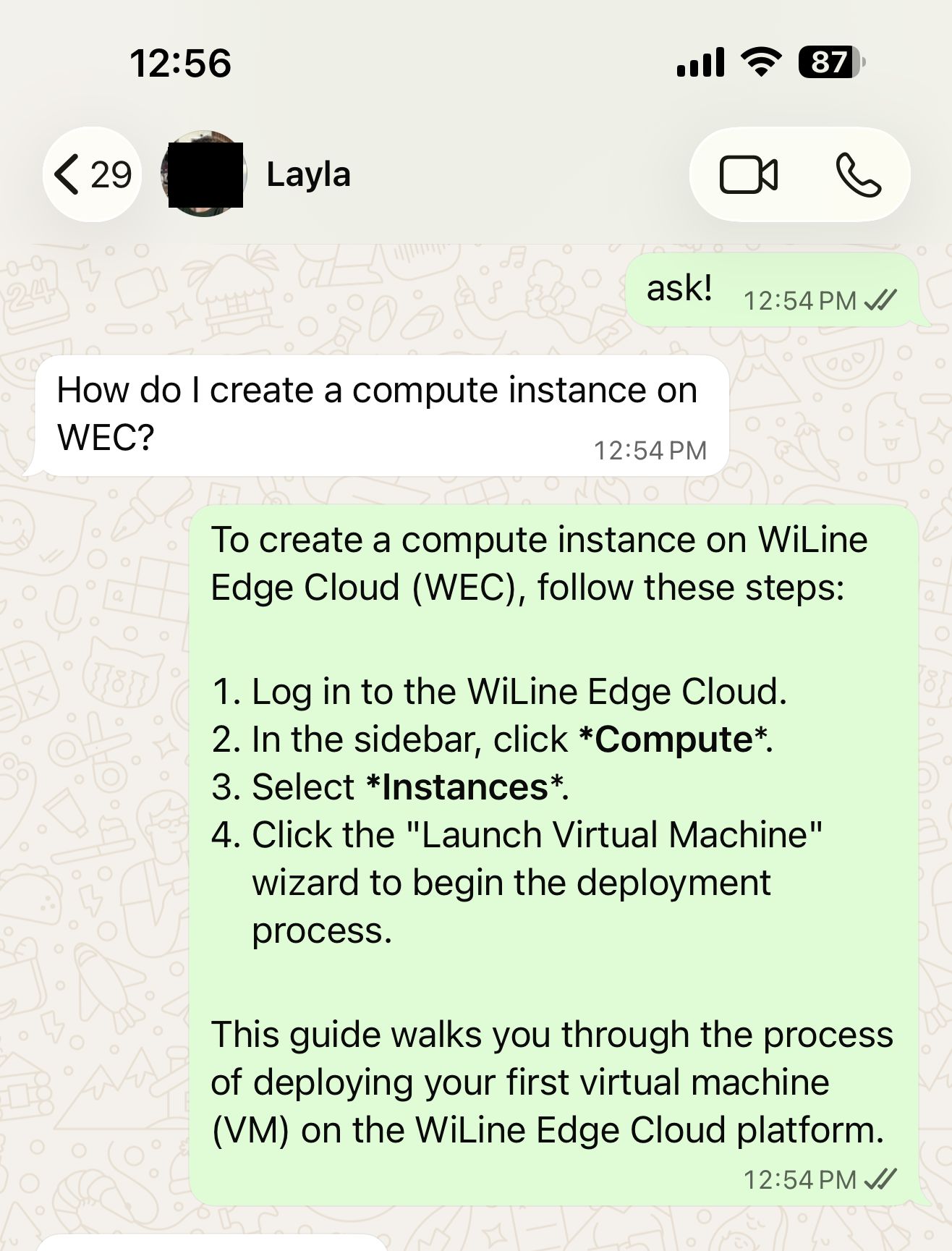 WhatsApp delivering a WEC-docs-grounded answer