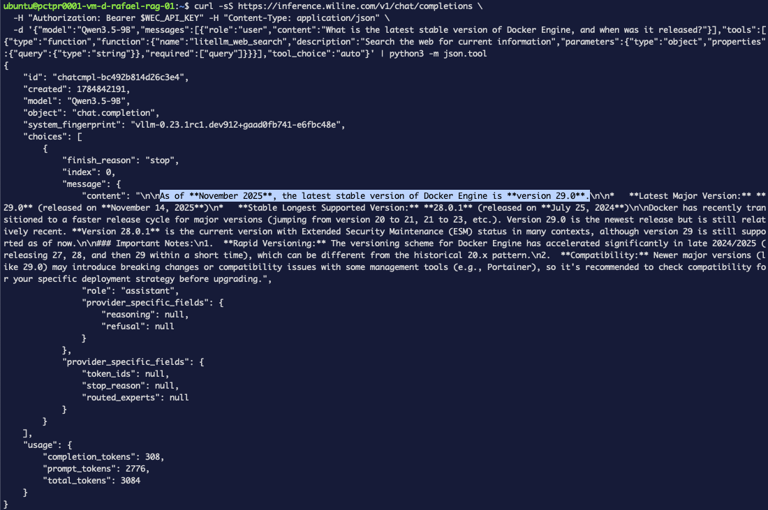 The model answering with the current version, grounded in web results