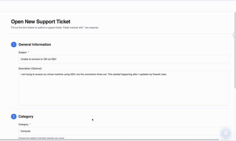 Formulario de abrir ticket