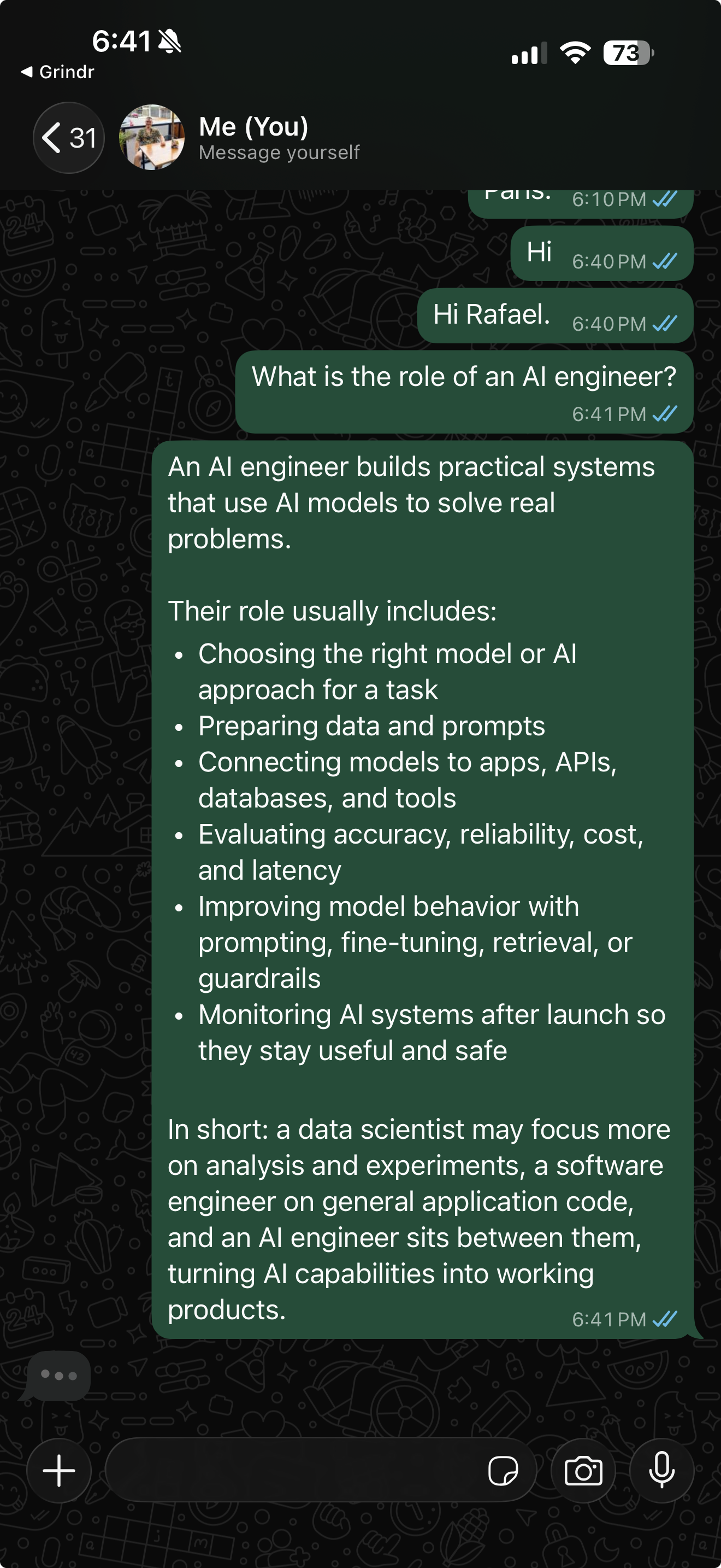 El agente de OpenClaw respondiendo en WhatsApp